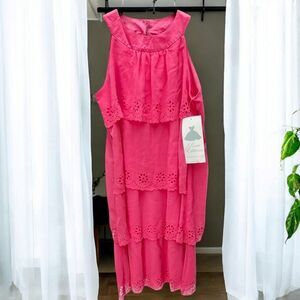 Rare Editions A-Line Dress Womens 16 Watermelon Layered Scalloped Edges Casual